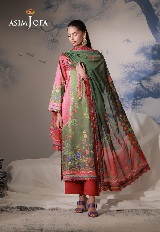 AJCS-08 Printed Charmeuse Silk Unstitched 3 Pcs