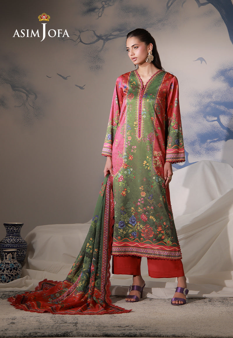 AJCS-08 Printed Charmeuse Silk Unstitched 3 Pcs