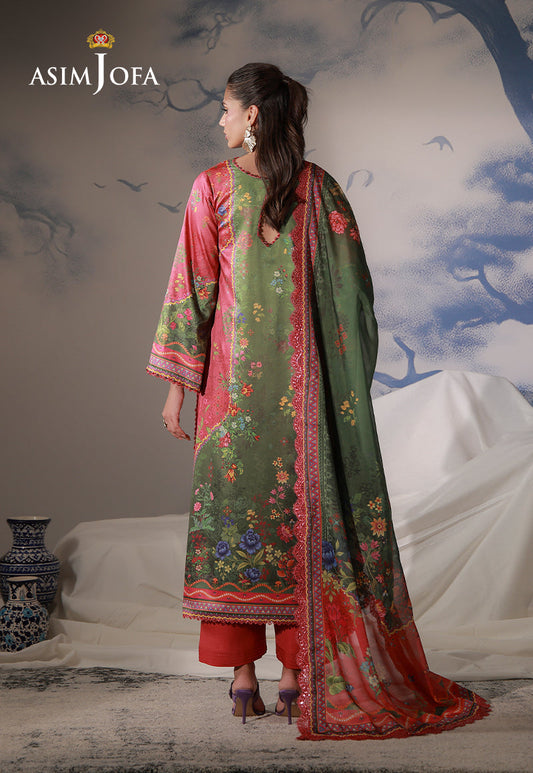 AJCS-08 Printed Charmeuse Silk Unstitched 3 Pcs