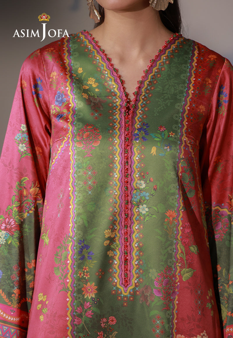 AJCS-08 Printed Charmeuse Silk Unstitched 3 Pcs