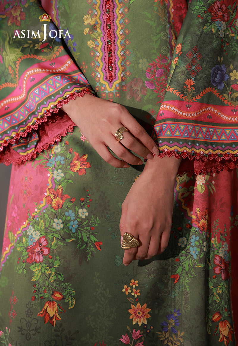 AJCS-08 Printed Charmeuse Silk Unstitched 3 Pcs