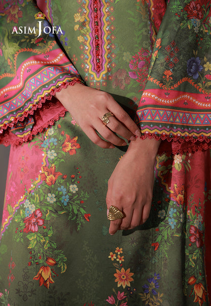 AJCS-08 Printed Charmeuse Silk Unstitched 3 Pcs