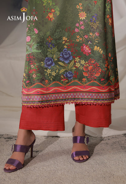 AJCS-08 Printed Charmeuse Silk Unstitched 3 Pcs