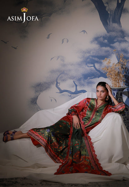 AJCS-08 Printed Charmeuse Silk Unstitched 3 Pcs