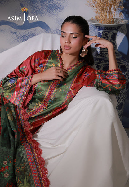 AJCS-08 Printed Charmeuse Silk Unstitched 3 Pcs