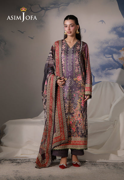 AJCS-09 Printed Charmeuse Silk Unstitched 3 Pcs