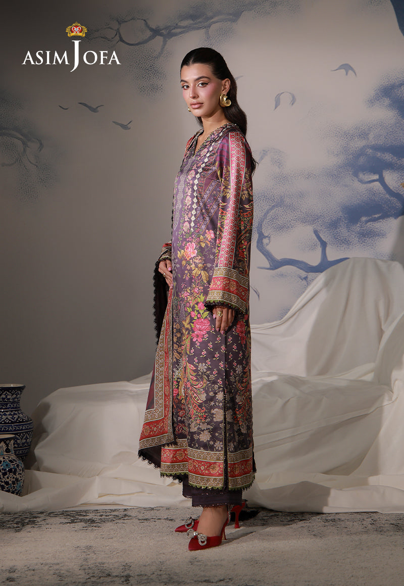 AJCS-09 Printed Charmeuse Silk Unstitched 3 Pcs
