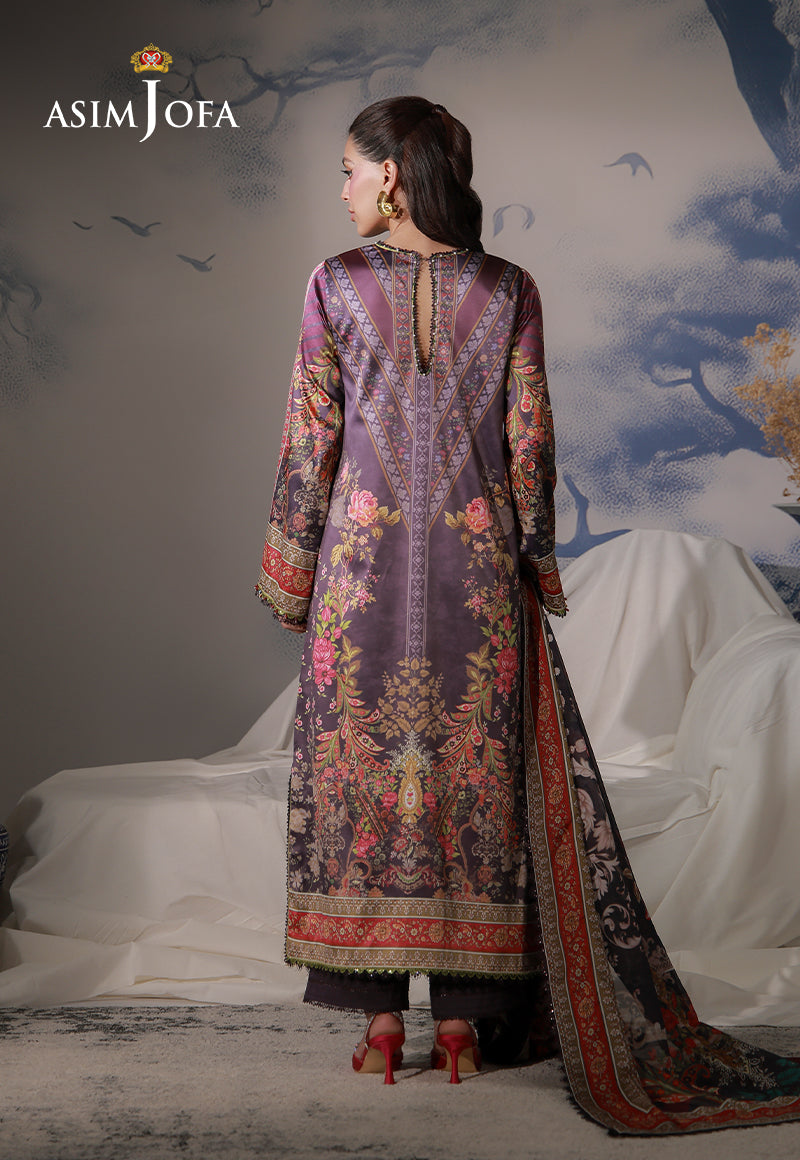 AJCS-09 Printed Charmeuse Silk Unstitched 3 Pcs
