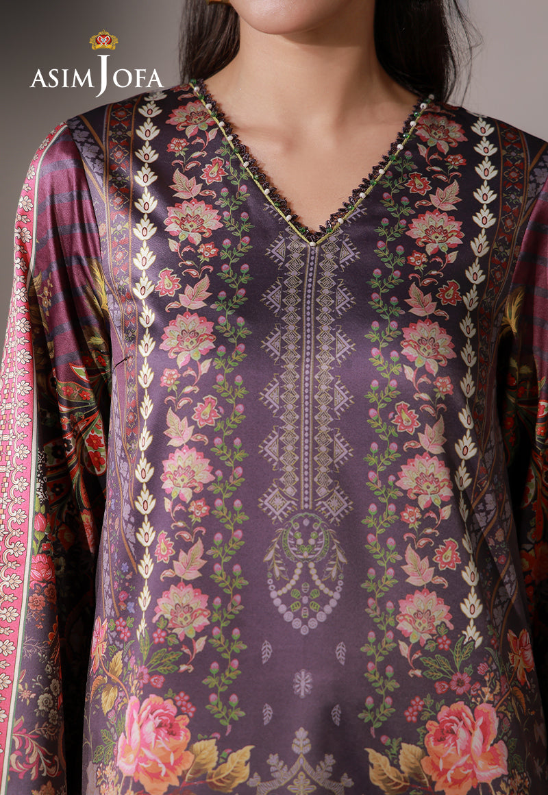 AJCS-09 Printed Charmeuse Silk Unstitched 3 Pcs