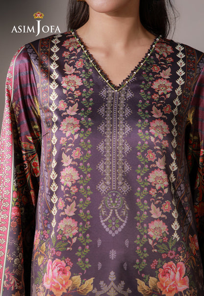 AJCS-09 Printed Charmeuse Silk Unstitched 3 Pcs