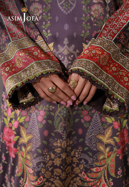 AJCS-09 Printed Charmeuse Silk Unstitched 3 Pcs