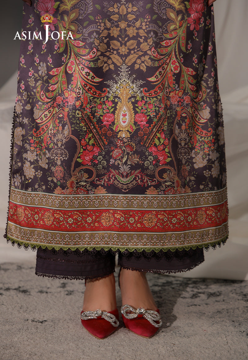 AJCS-09 Printed Charmeuse Silk Unstitched 3 Pcs