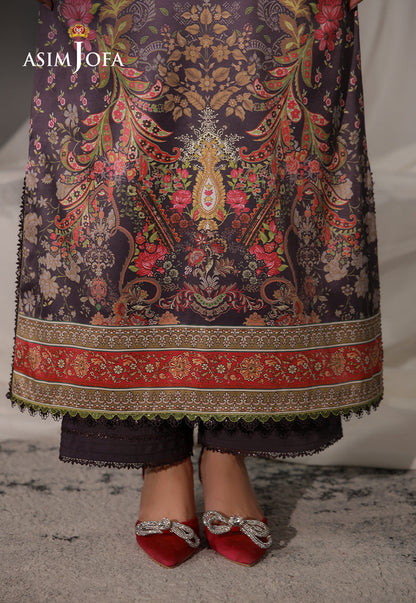 AJCS-09 Printed Charmeuse Silk Unstitched 3 Pcs