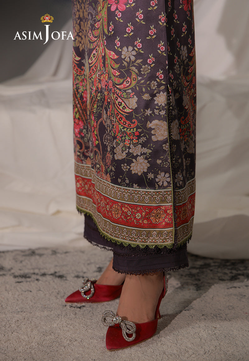 AJCS-09 Printed Charmeuse Silk Unstitched 3 Pcs