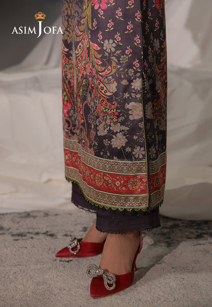 AJCS-09 Printed Charmeuse Silk Unstitched 3 Pcs