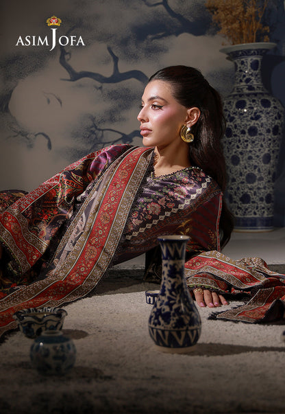 AJCS-09 Printed Charmeuse Silk Unstitched 3 Pcs