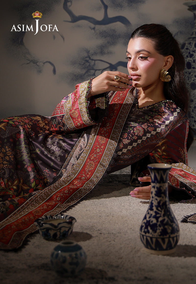 AJCS-09 Printed Charmeuse Silk Unstitched 3 Pcs