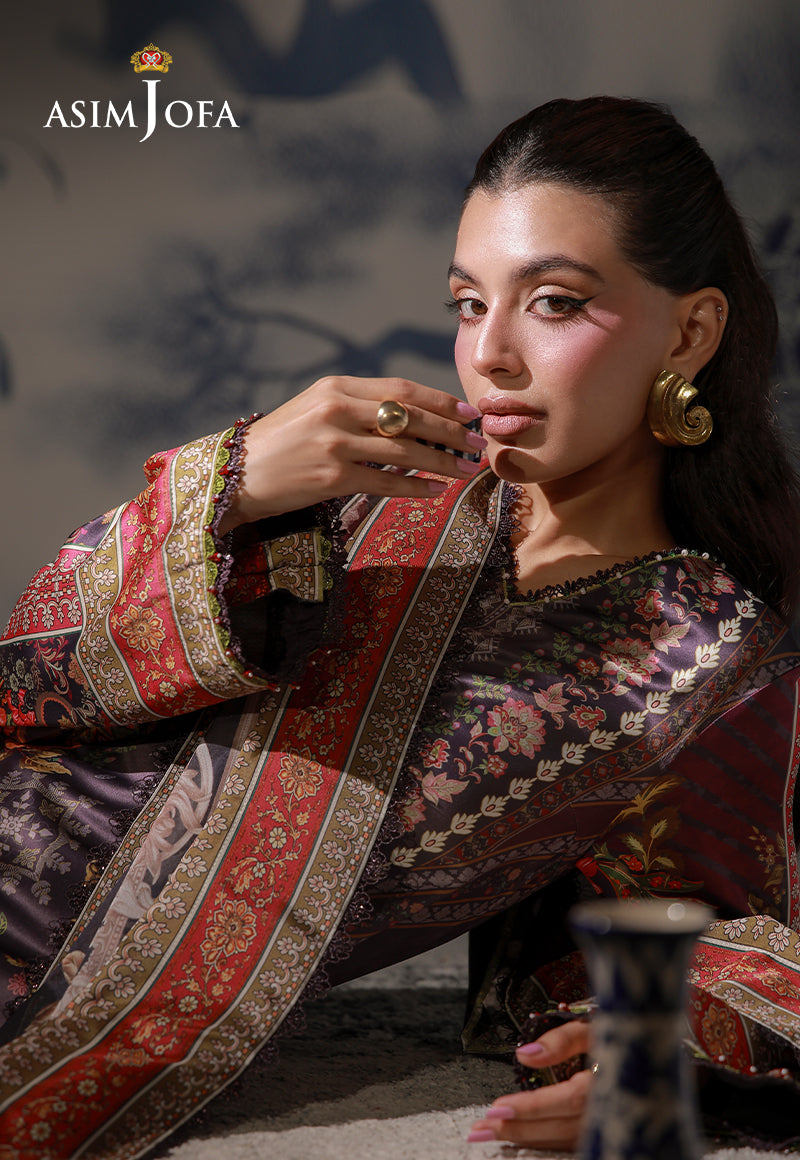 AJCS-09 Printed Charmeuse Silk Unstitched 3 Pcs