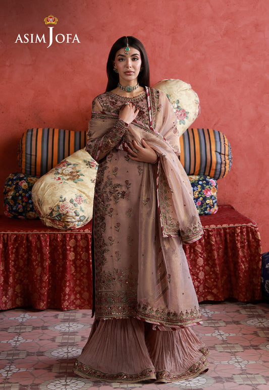 AJULN-12 Embroidered Zari Check Net Unstitched 3 Pcs