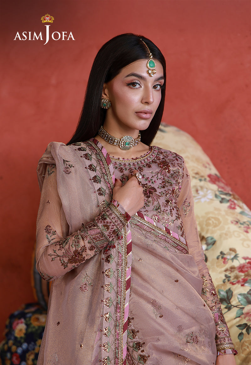 AJULN-12 Embroidered Zari Check Net Unstitched 3 Pcs