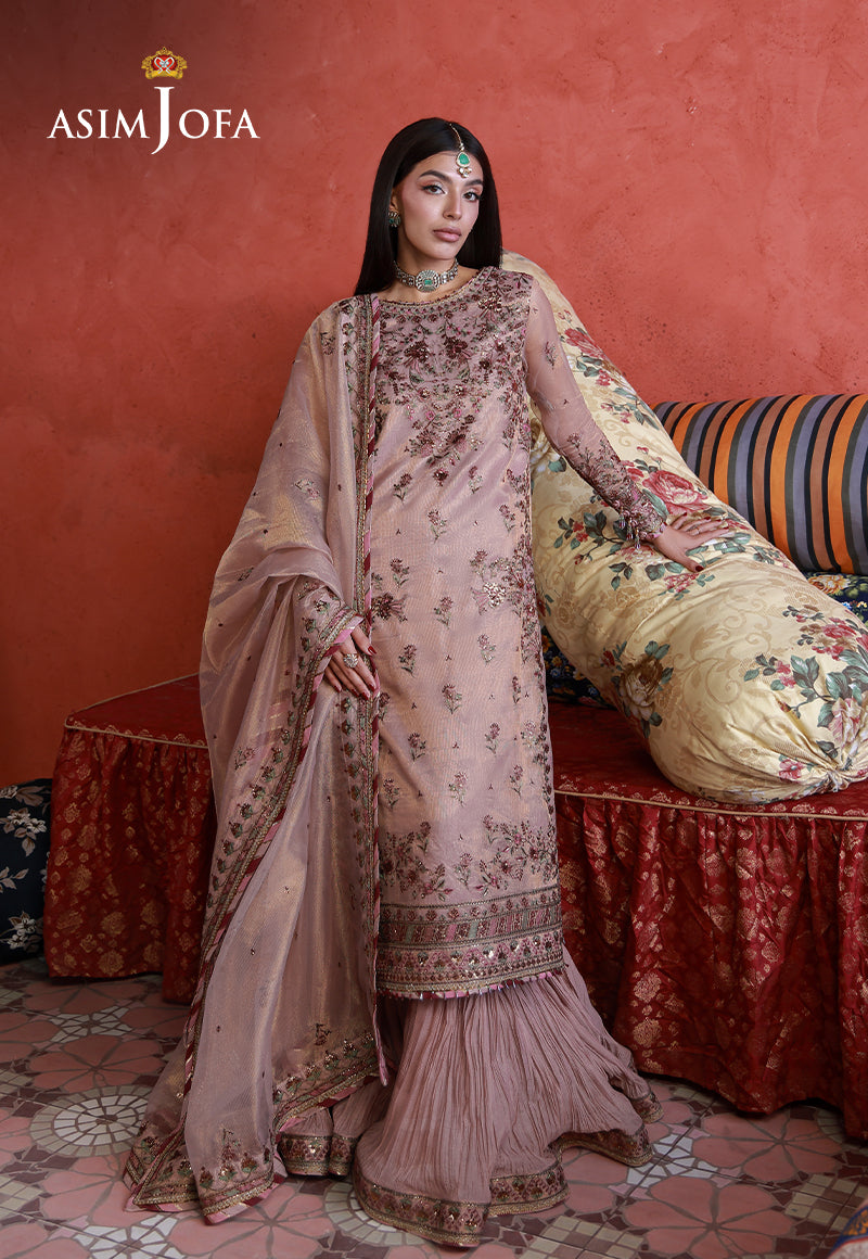 AJULN-12 Embroidered Zari Check Net Unstitched 3 Pcs