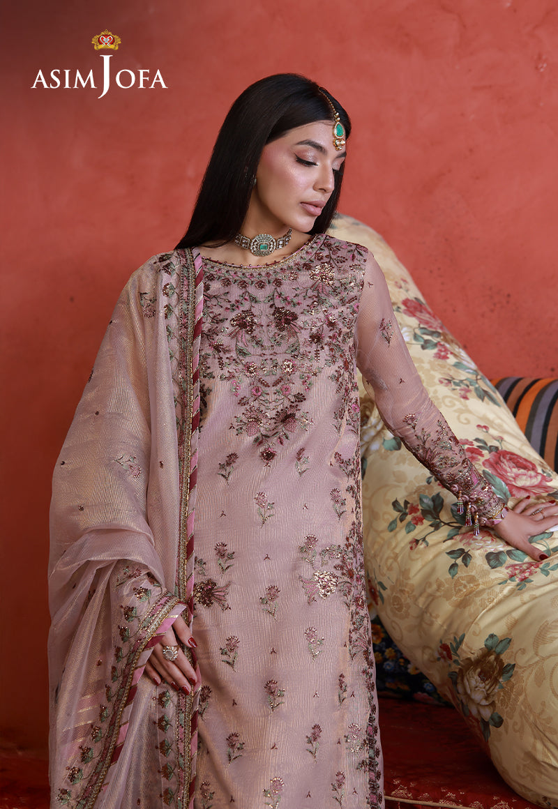 AJULN-12 Embroidered Zari Check Net Unstitched 3 Pcs