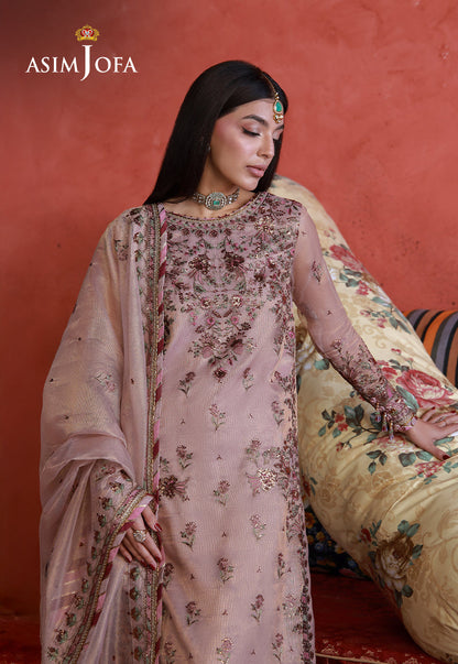 AJULN-12 Embroidered Zari Check Net Unstitched 3 Pcs