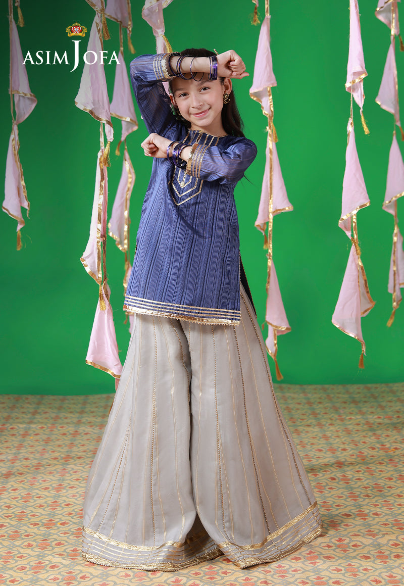 AJKL-10 Organza Blue Lines Stitched 2 Pcs