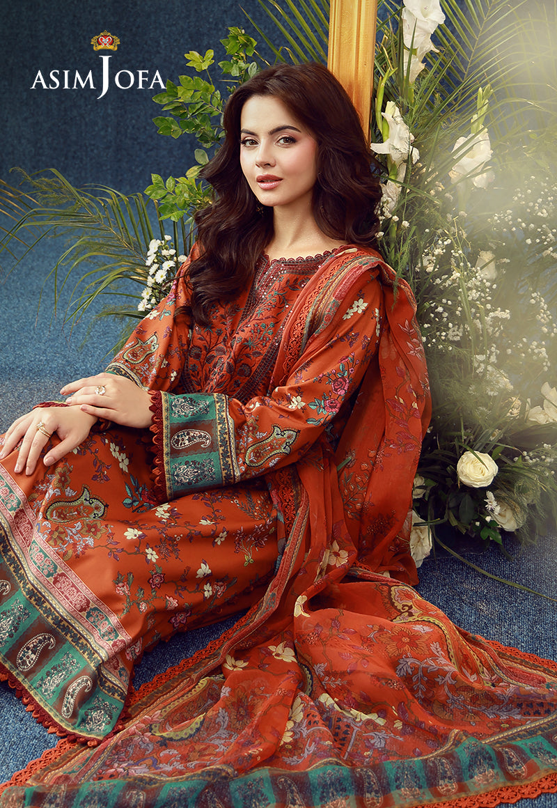 AJUBEP-04 Printed Embroidered Cambric Unstitched 3 Pcs