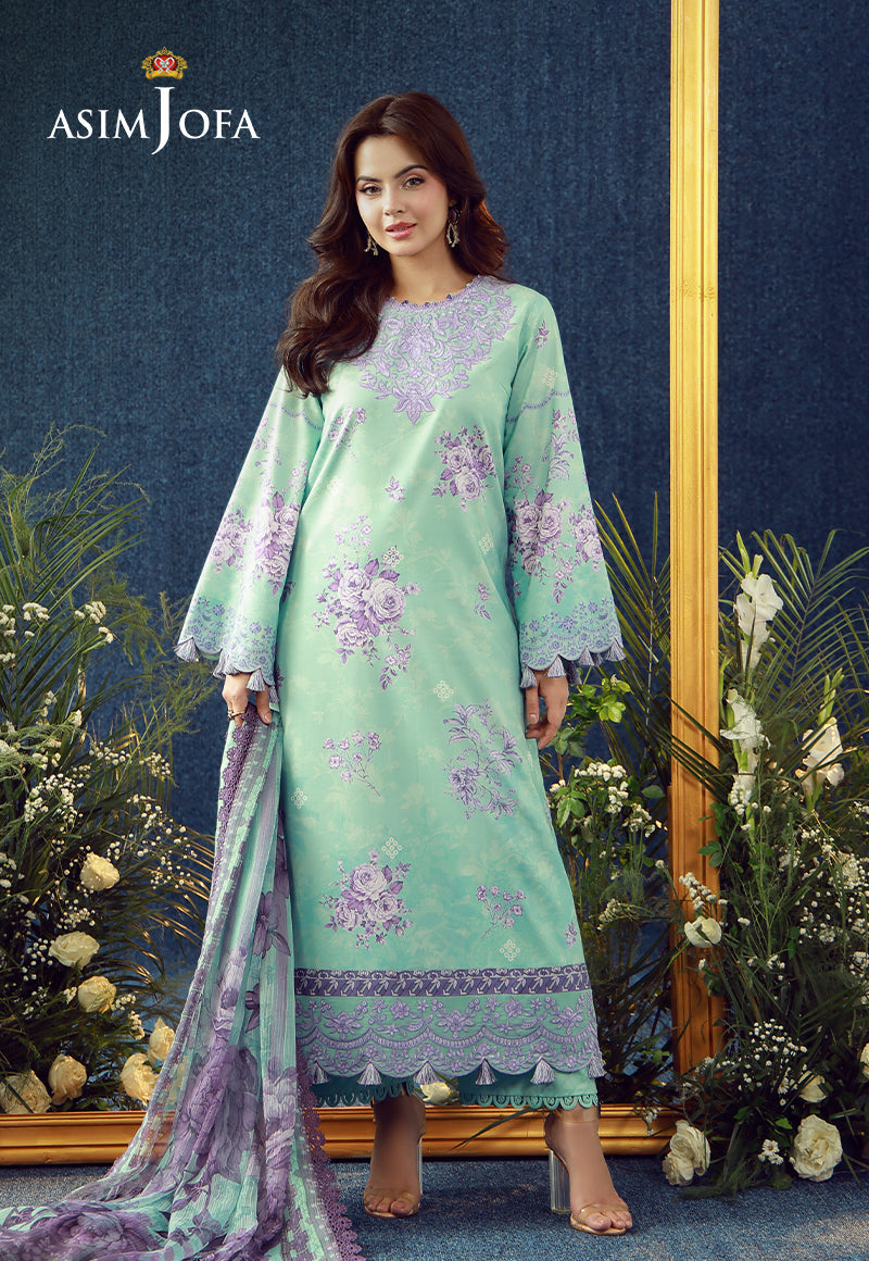 AJUBEP-09 Printed Embroidered Cambric Unstitched 3 Pcs