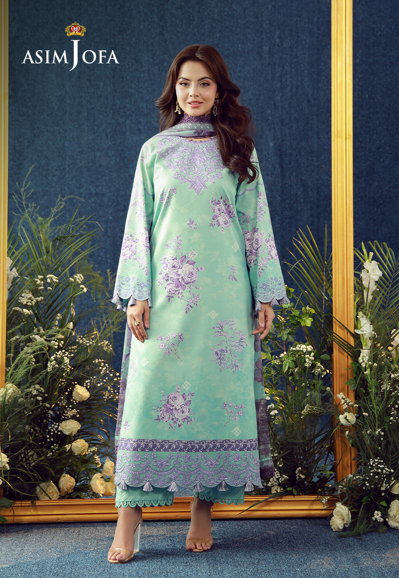 AJUBEP-09 Printed Embroidered Cambric Unstitched 3 Pcs