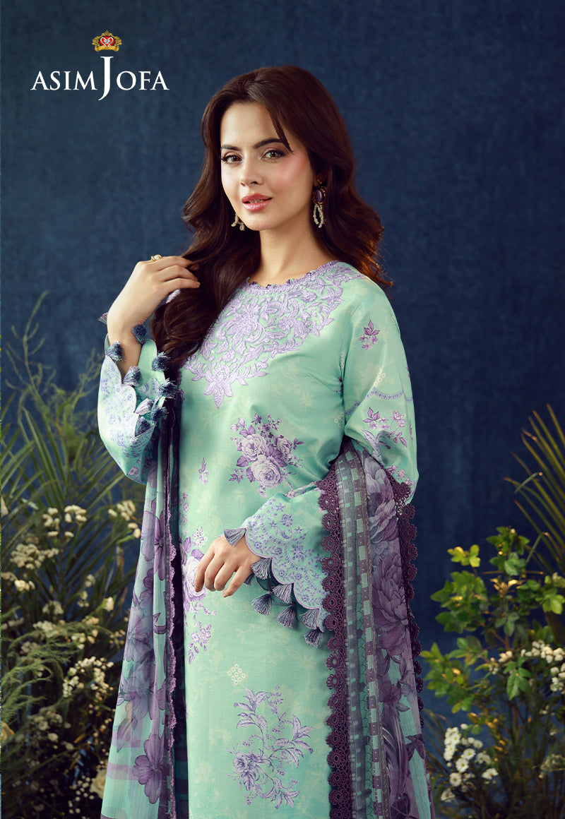 AJUBEP-09 Printed Embroidered Cambric Unstitched 3 Pcs
