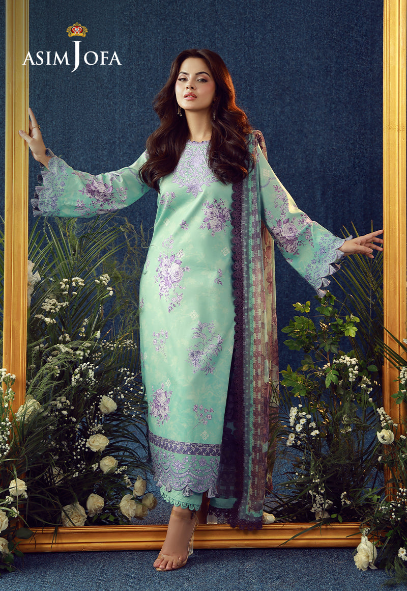 AJUBEP-09 Printed Embroidered Cambric Unstitched 3 Pcs