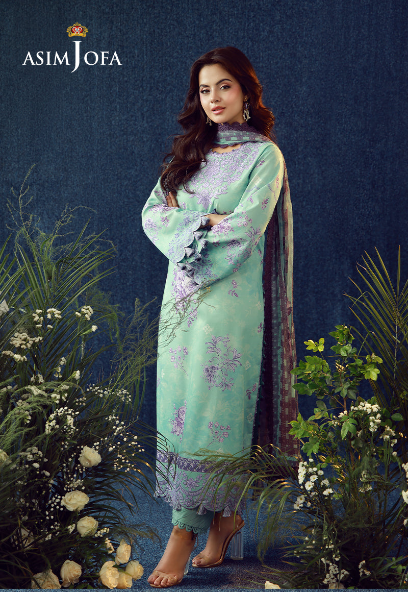 AJUBEP-09 Printed Embroidered Cambric Unstitched 3 Pcs
