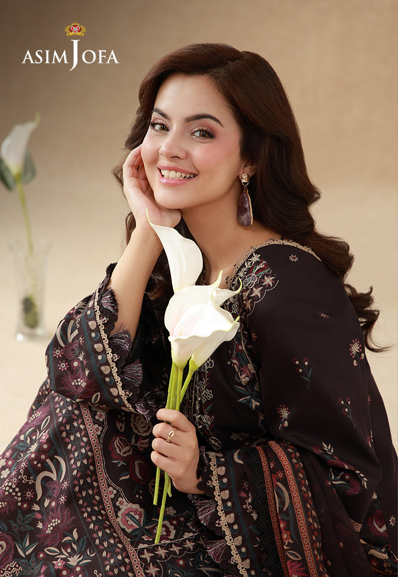 AJUBEP-06 Printed Embroidered Cambric Unstitched 3 Pcs