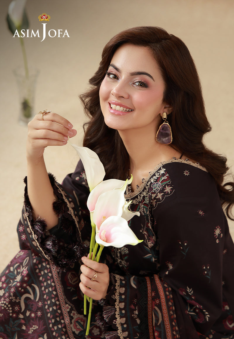 AJUBEP-06 Printed Embroidered Cambric Unstitched 3 Pcs