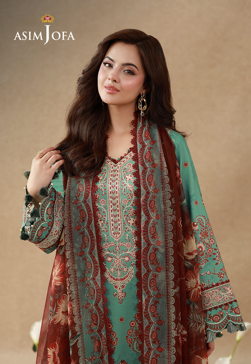 AJUBEP-05 Printed Embroidered Cambric Unstitched 3 Pcs