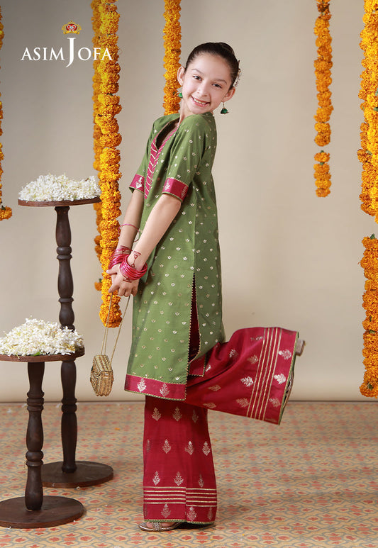 AJKL-11 Lurex Jacquard Stitched 2 Pcs