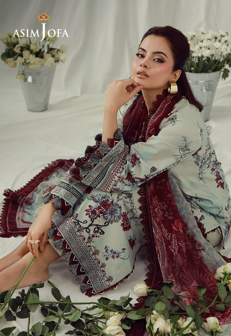 AJUBEP-03 Printed Embroidered Cambric Unstitched 3 Pcs