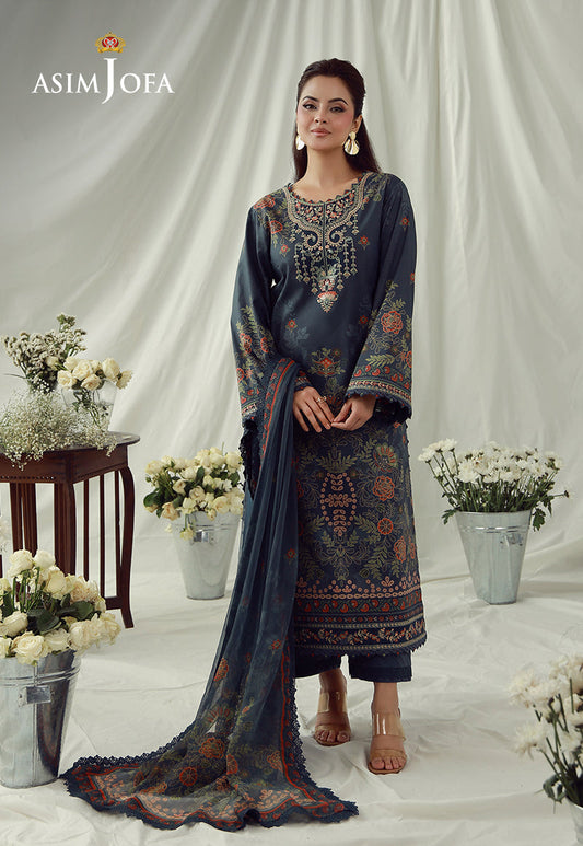 AJUBEP-01 Printed Embroidered Cambric Unstitched 3 Pcs