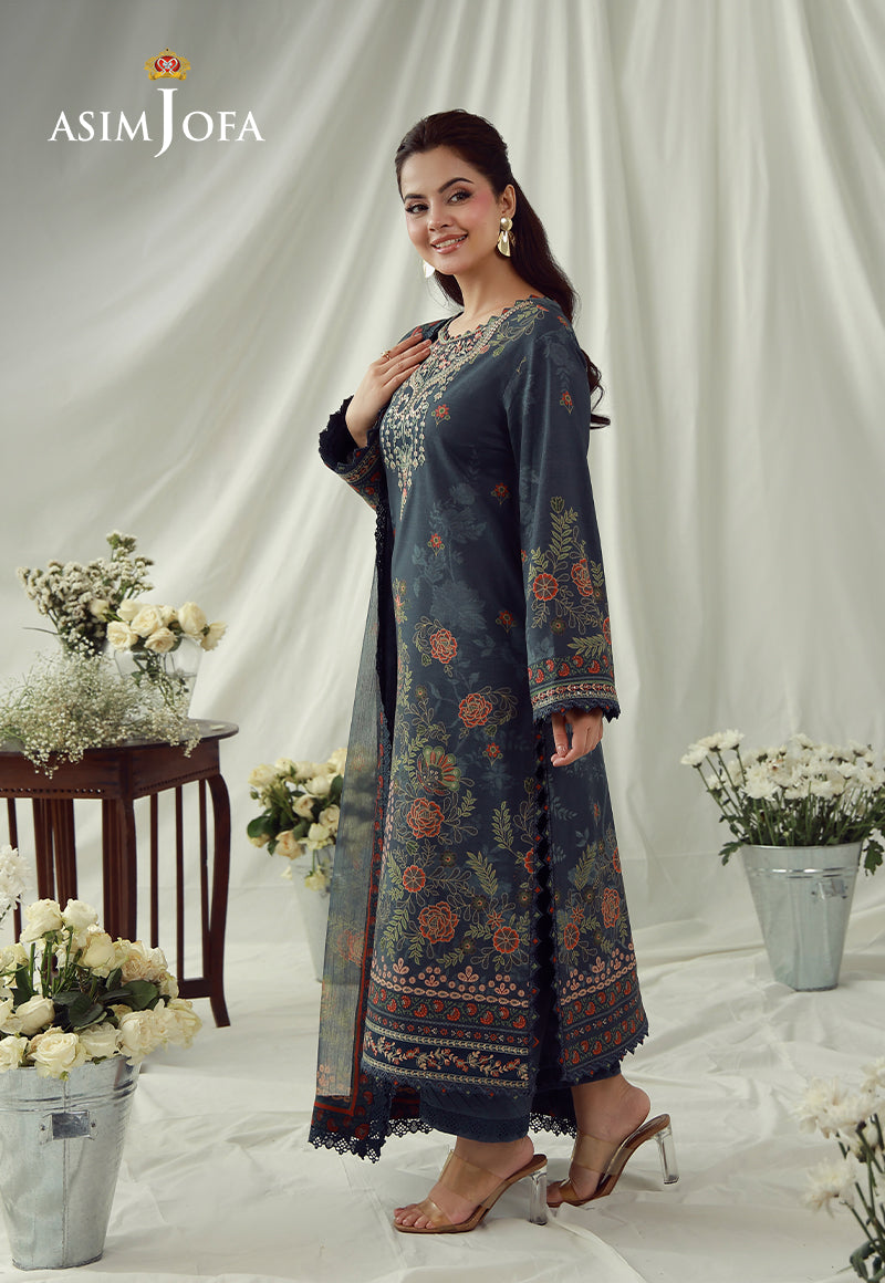 AJUBEP-01 Printed Embroidered Cambric Unstitched 3 Pcs