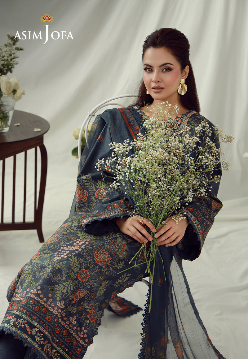 AJUBEP-01 Printed Embroidered Cambric Unstitched 3 Pcs