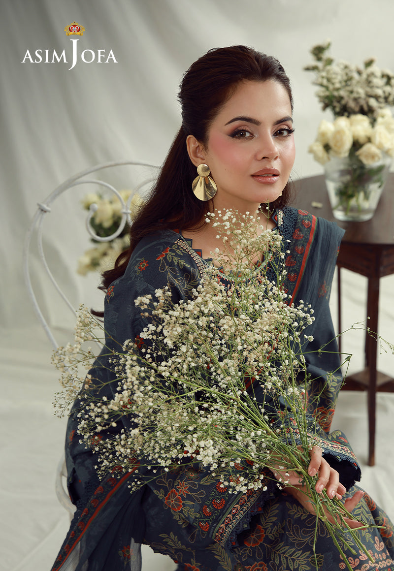 AJUBEP-01 Printed Embroidered Cambric Unstitched 3 Pcs