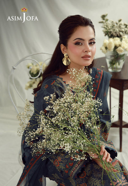 AJUBEP-01 Printed Embroidered Cambric Unstitched 3 Pcs