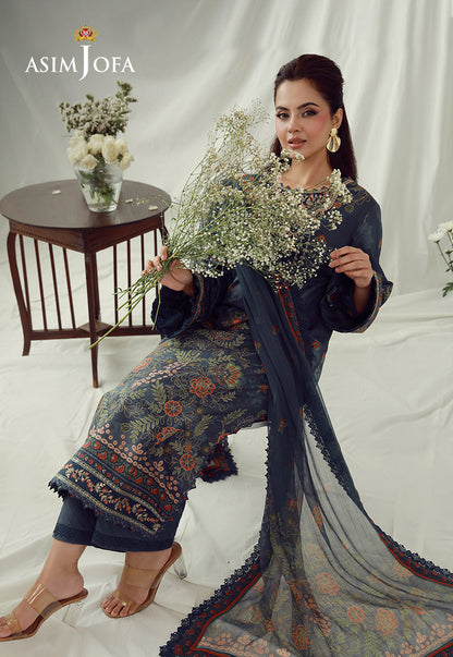 AJUBEP-01 Printed Embroidered Cambric Unstitched 3 Pcs