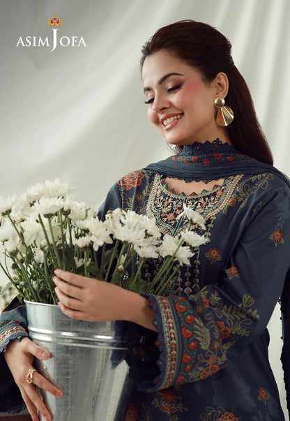 AJUBEP-01 Printed Embroidered Cambric Unstitched 3 Pcs