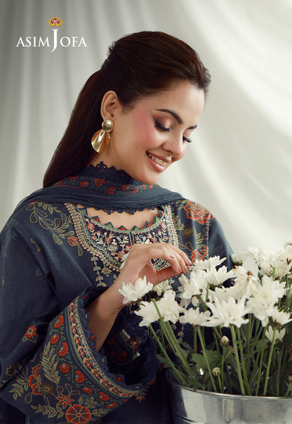 AJUBEP-01 Printed Embroidered Cambric Unstitched 3 Pcs