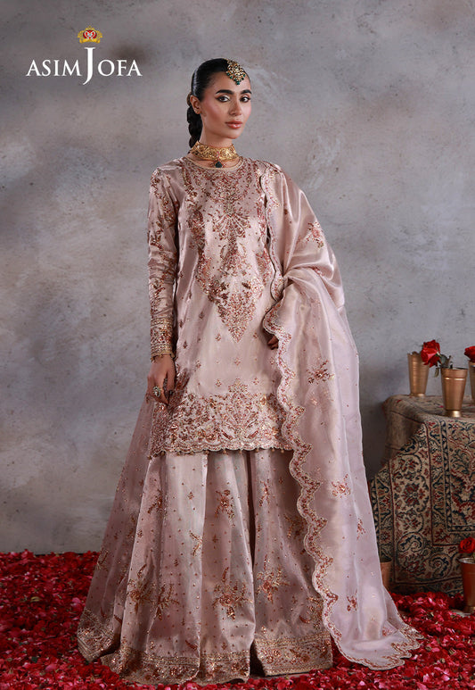 AJULN-15 Embroidered Zari Tissue Net Unstitched 3 Pcs