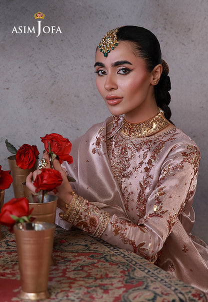 AJULN-15 Embroidered Zari Tissue Net Unstitched 3 Pcs