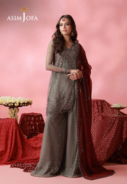 AJUFC-14 Embroidered Poly Net Unstitched 3 Pcs